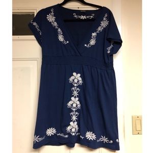 Blue with White embroidery dress